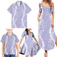 Puakenikeni and Maile Lei Family Matching Summer Maxi Dress and Hawaiian Shirt Purple Double Strand Lei