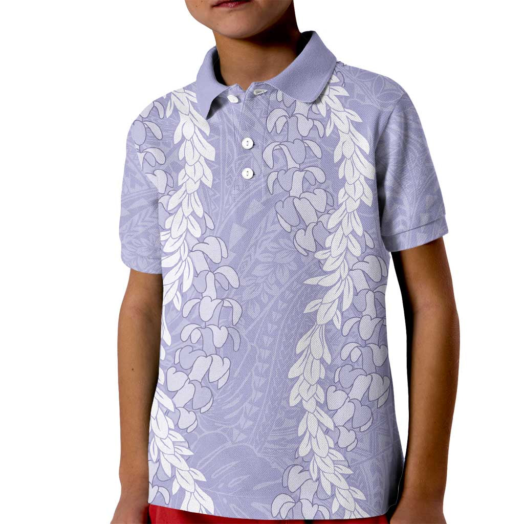 Puakenikeni and Maile Lei Kid Polo Shirt Purple Double Strand Lei