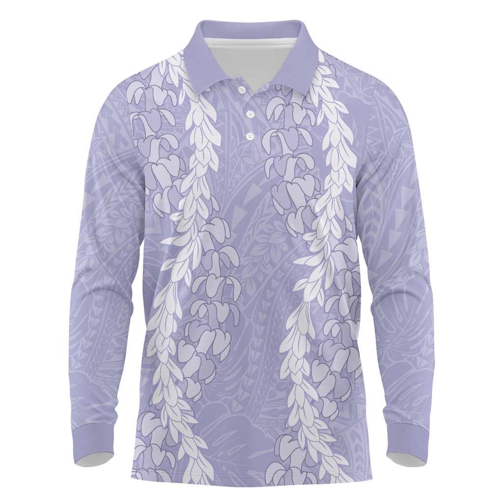 Puakenikeni and Maile Lei Long Sleeve Polo Shirt Purple Double Strand Lei LT9 Purple - Polynesian Pride