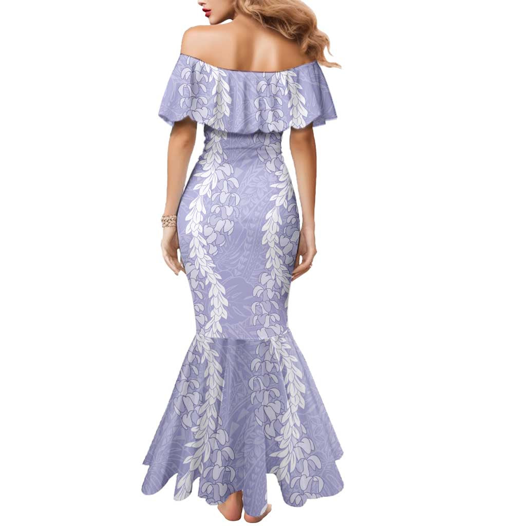 Puakenikeni and Maile Lei Mermaid Dress Purple Double Strand Lei