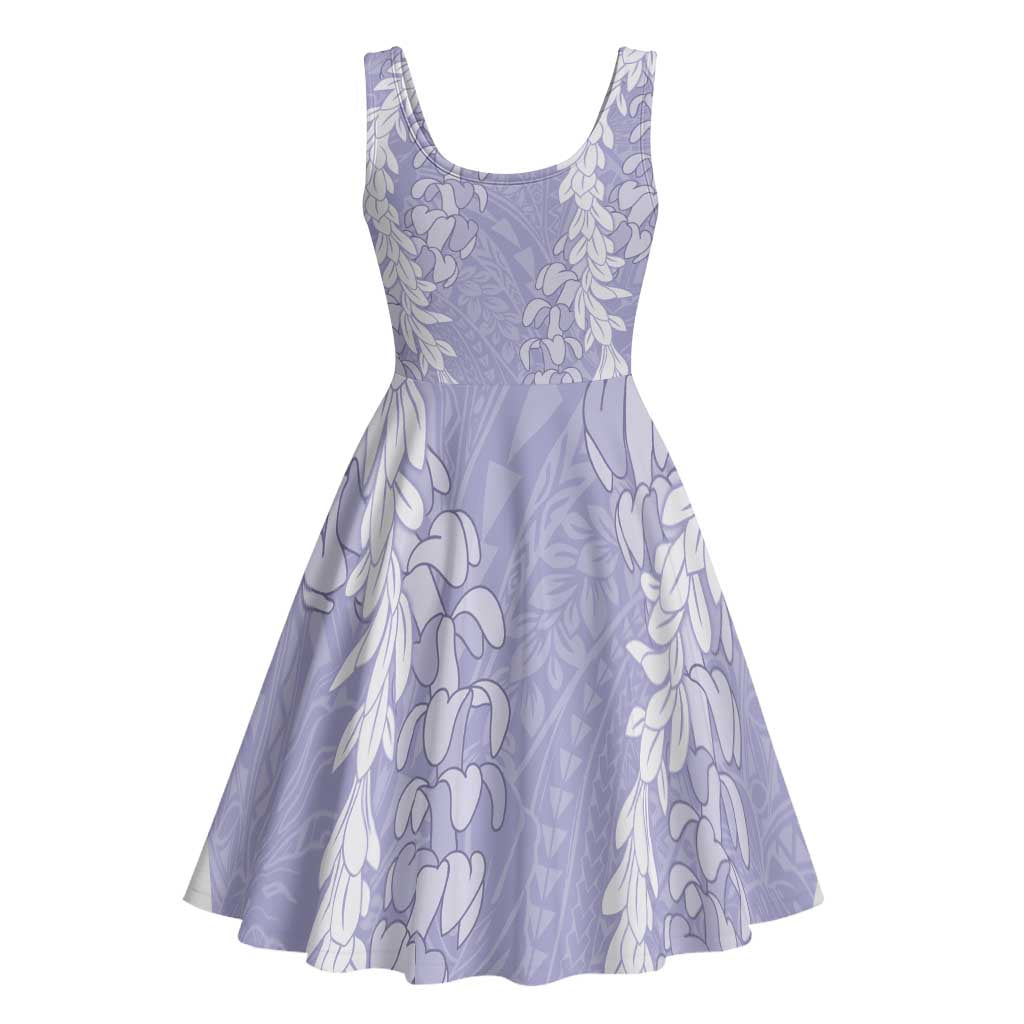 Puakenikeni and Maile Lei Midi Dress Purple Double Strand Lei - Polynesian Pride