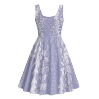 Puakenikeni and Maile Lei Midi Dress Purple Double Strand Lei - Polynesian Pride