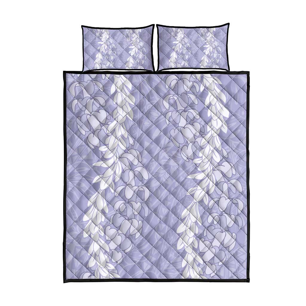 Puakenikeni and Maile Lei Quilt Bed Set Purple Double Strand Lei