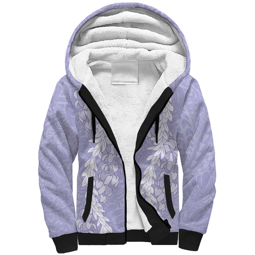 Puakenikeni and Maile Lei Sherpa Hoodie Purple Double Strand Lei