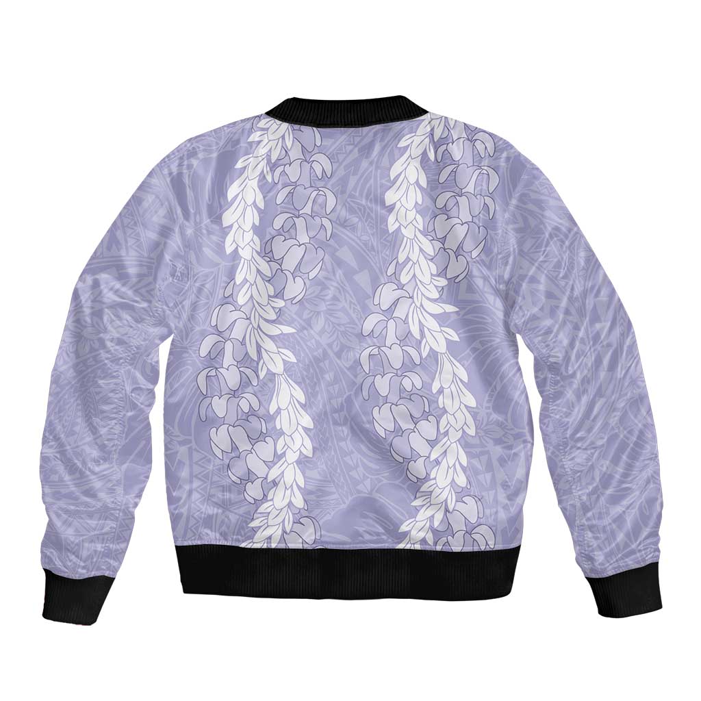Puakenikeni and Maile Lei Sleeve Zip Bomber Jacket Purple Double Strand Lei