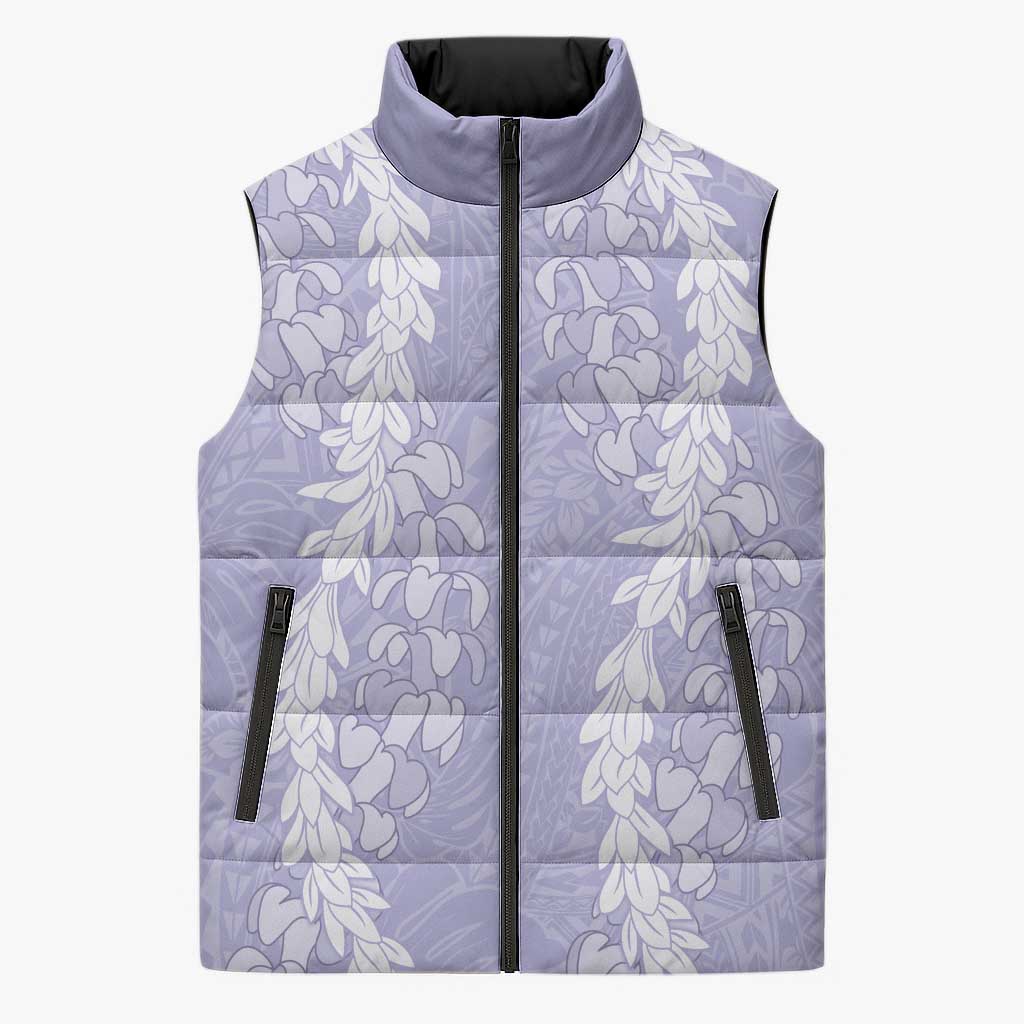 Puakenikeni and Maile Lei Sleeveless Puffer Jacket Purple Double Strand Lei - Polynesian Pride