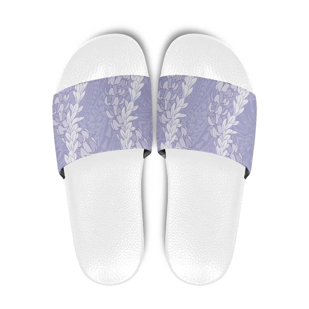 Puakenikeni and Maile Lei Slide Sandals Purple Double Strand Lei - Polynesian Pride
