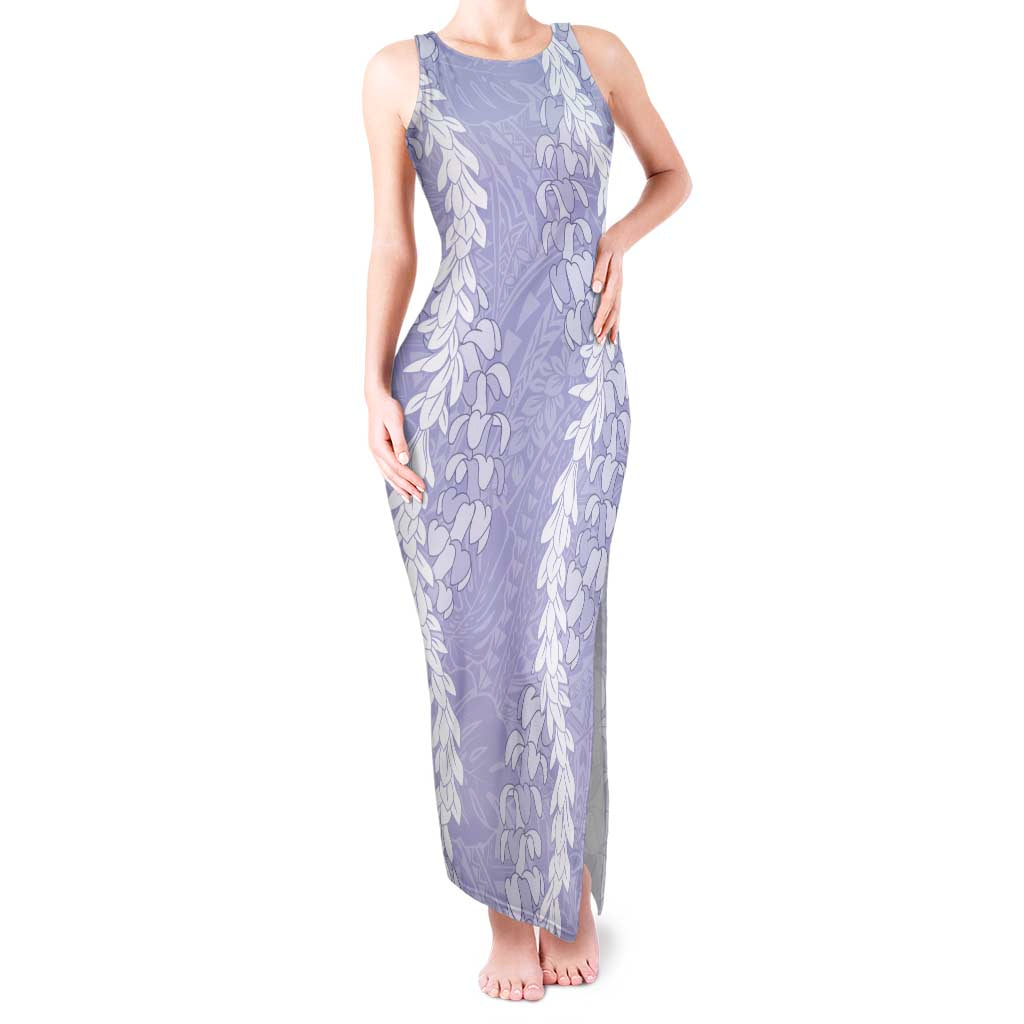 Puakenikeni and Maile Lei Tank Maxi Dress Purple Double Strand Lei