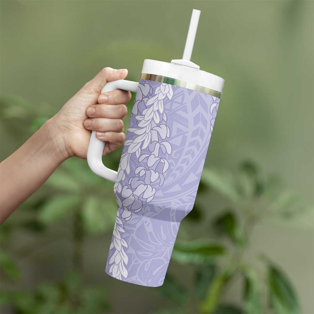 Puakenikeni and Maile Lei Tumbler With Handle Purple Double Strand Lei