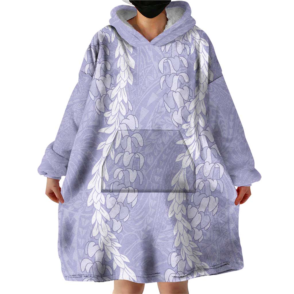 Puakenikeni and Maile Lei Wearable Blanket Hoodie Purple Double Strand Lei