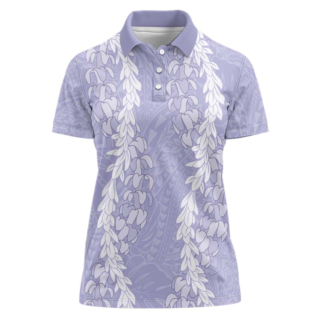 Puakenikeni and Maile Lei Women Polo Shirt Purple Double Strand Lei
