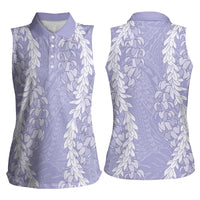 Puakenikeni and Maile Lei Women Sleeveless Polo Shirt Purple Double Strand Lei