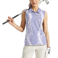 Puakenikeni and Maile Lei Women Sleeveless Polo Shirt Purple Double Strand Lei