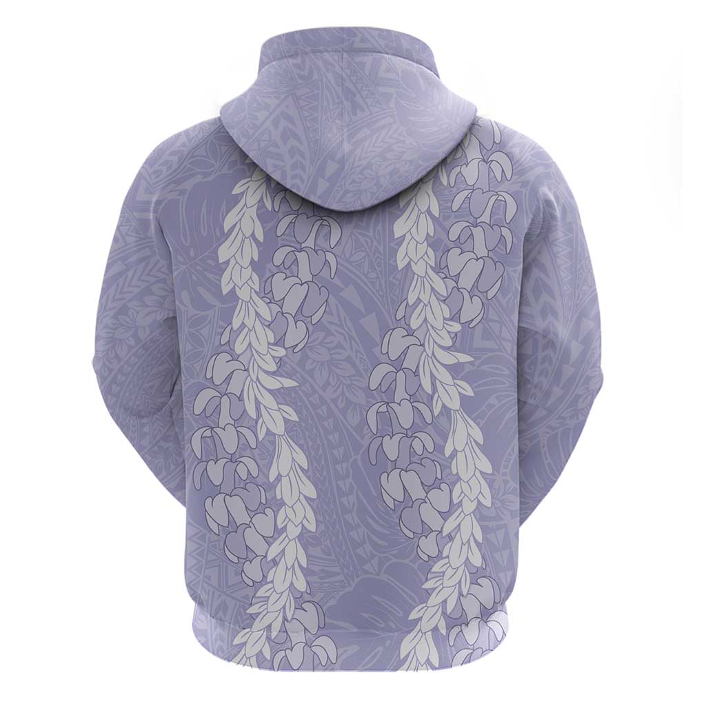 Puakenikeni and Maile Lei Zip Hoodie Purple Double Strand Lei