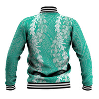 Puakenikeni and Maile Lei Baseball Jacket Sage Green Double Strand Lei