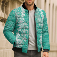 Puakenikeni and Maile Lei Bomber Puffer Jacket Sage Green Double Strand Lei LT9 - Polynesian Pride