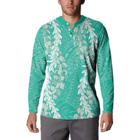 Puakenikeni and Maile Lei Button Sweatshirt Sage Green Double Strand Lei