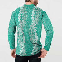 Puakenikeni and Maile Lei Button Sweatshirt Sage Green Double Strand Lei