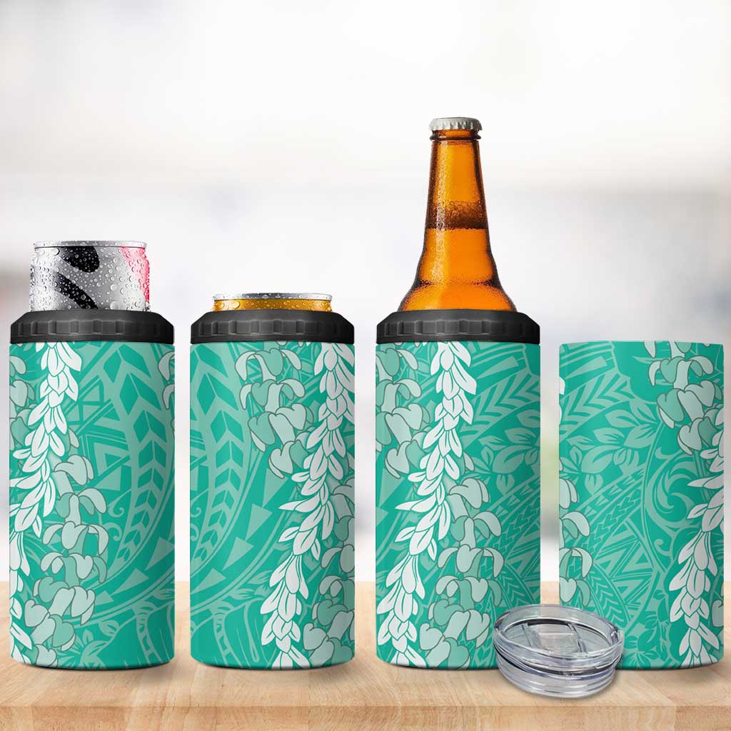 Puakenikeni and Maile Lei 4 in 1 Can Cooler Tumbler Sage Green Double Strand Lei