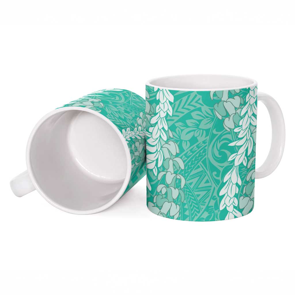 Puakenikeni and Maile Lei Ceramic Mug Sage Green Double Strand Lei - Polynesian Pride