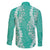 Puakenikeni and Maile Lei Family Matching Long Sleeve Bodycon Dress and Hawaiian Shirt Sage Green Double Strand Lei