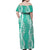 Puakenikeni and Maile Lei Family Matching Off Shoulder Maxi Dress and Hawaiian Shirt Sage Green Double Strand Lei