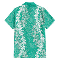 Puakenikeni and Maile Lei Family Matching Short Sleeve Bodycon Dress and Hawaiian Shirt Sage Green Double Strand Lei
