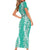 Puakenikeni and Maile Lei Family Matching Short Sleeve Bodycon Dress and Hawaiian Shirt Sage Green Double Strand Lei