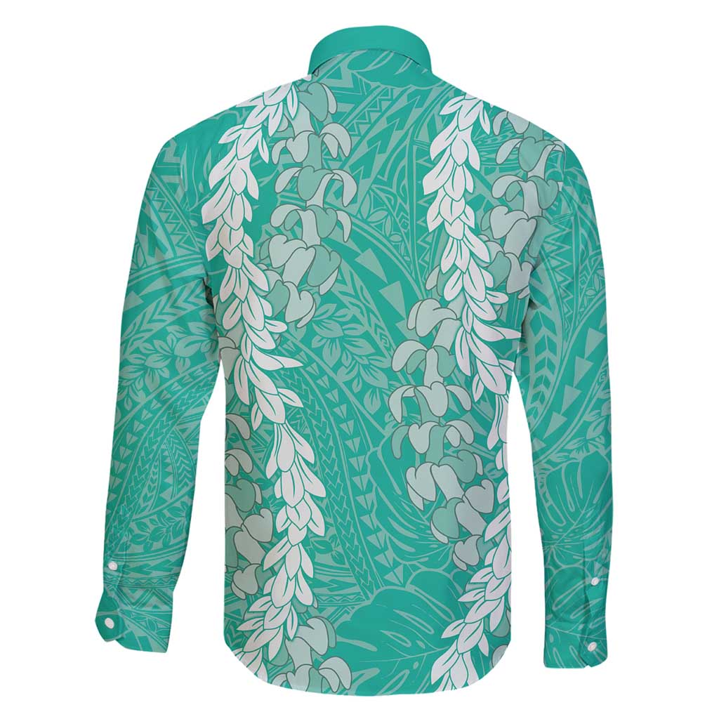 Puakenikeni and Maile Lei Family Matching Summer Maxi Dress and Hawaiian Shirt Sage Green Double Strand Lei