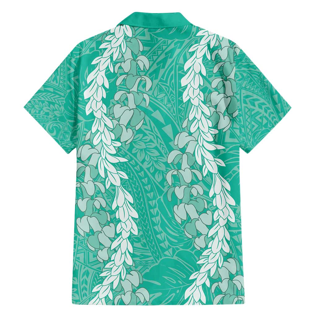 Puakenikeni and Maile Lei Family Matching Tank Maxi Dress and Hawaiian Shirt Sage Green Double Strand Lei