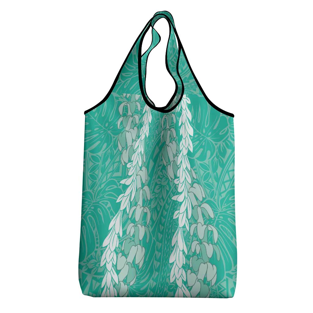 Puakenikeni and Maile Lei Grocery Bag Sage Green Double Strand Lei