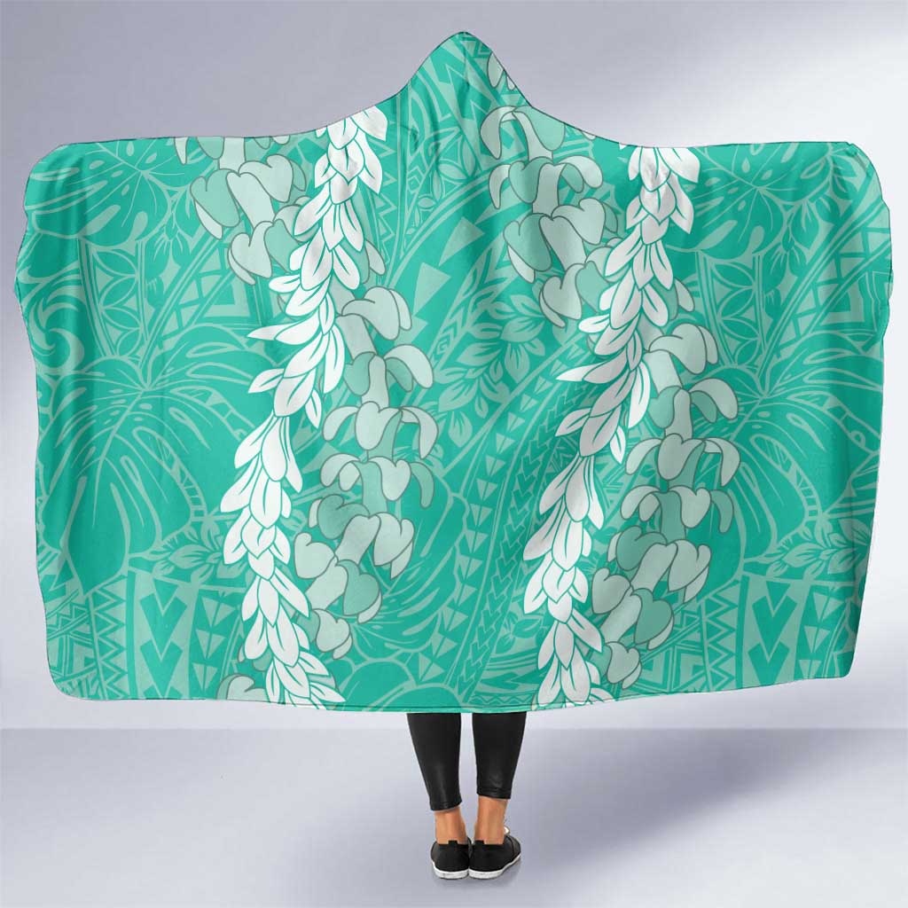Puakenikeni and Maile Lei Hooded Blanket Sage Green Double Strand Lei