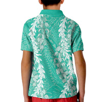Puakenikeni and Maile Lei Kid Polo Shirt Sage Green Double Strand Lei