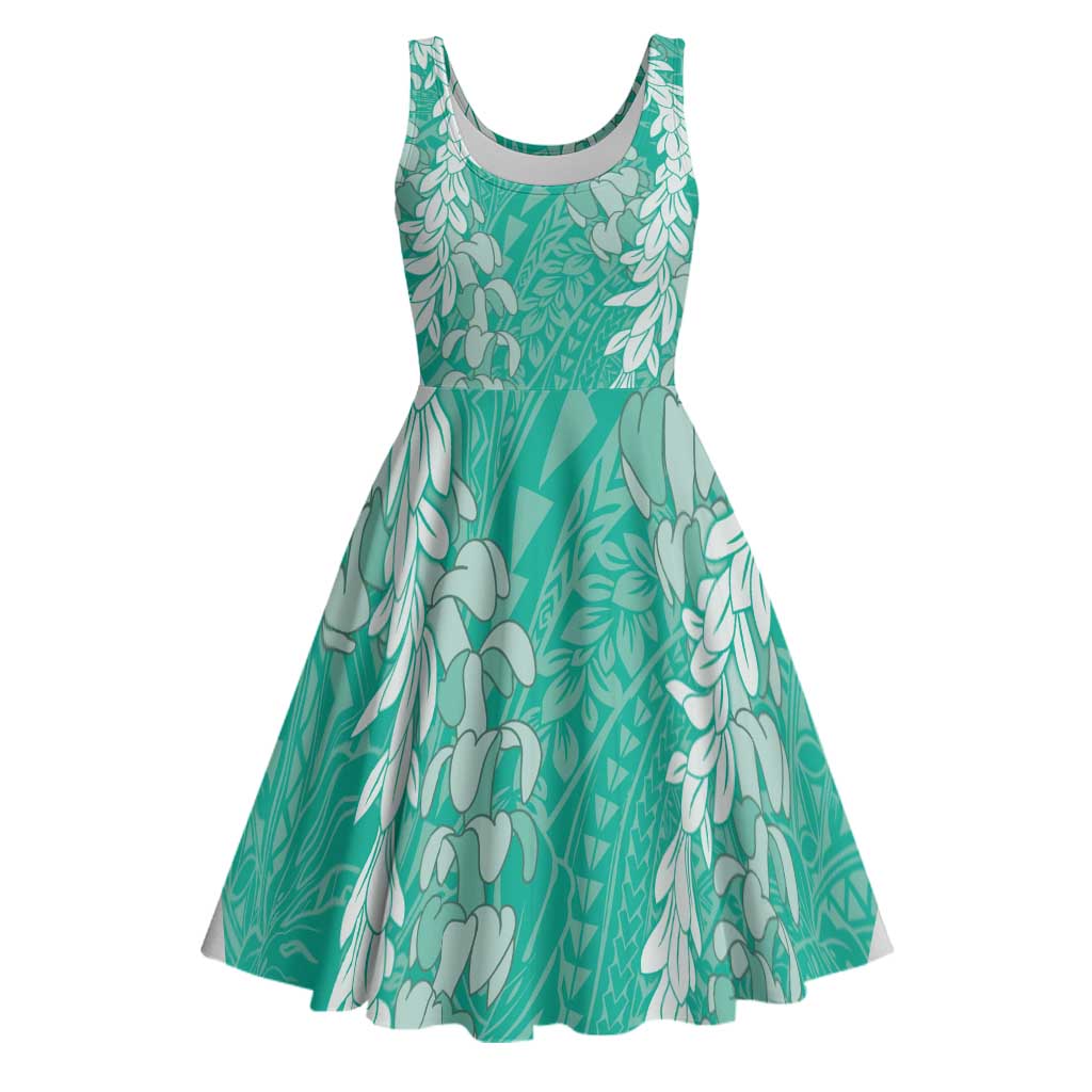 Puakenikeni and Maile Lei Midi Dress Sage Green Double Strand Lei - Polynesian Pride