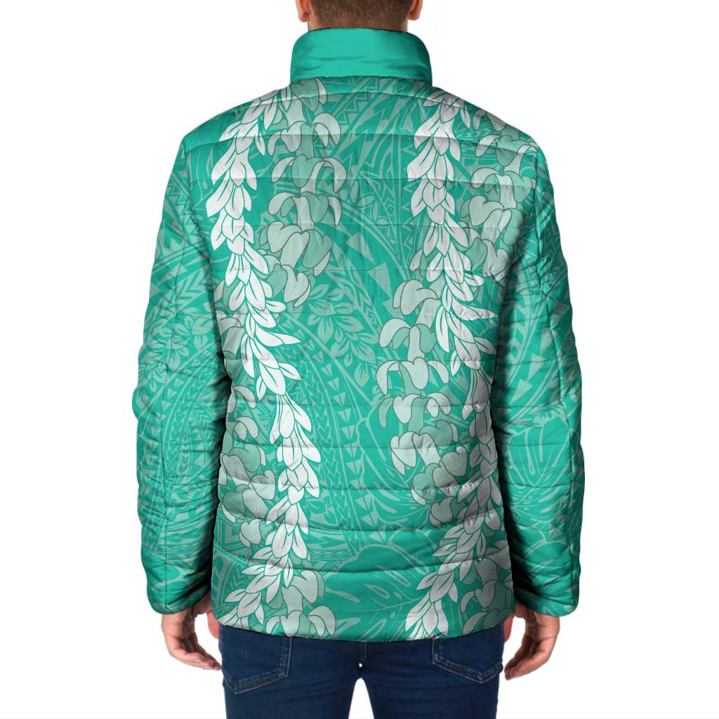 Puakenikeni and Maile Lei Padded Jacket Sage Green Double Strand Lei - Polynesian Pride
