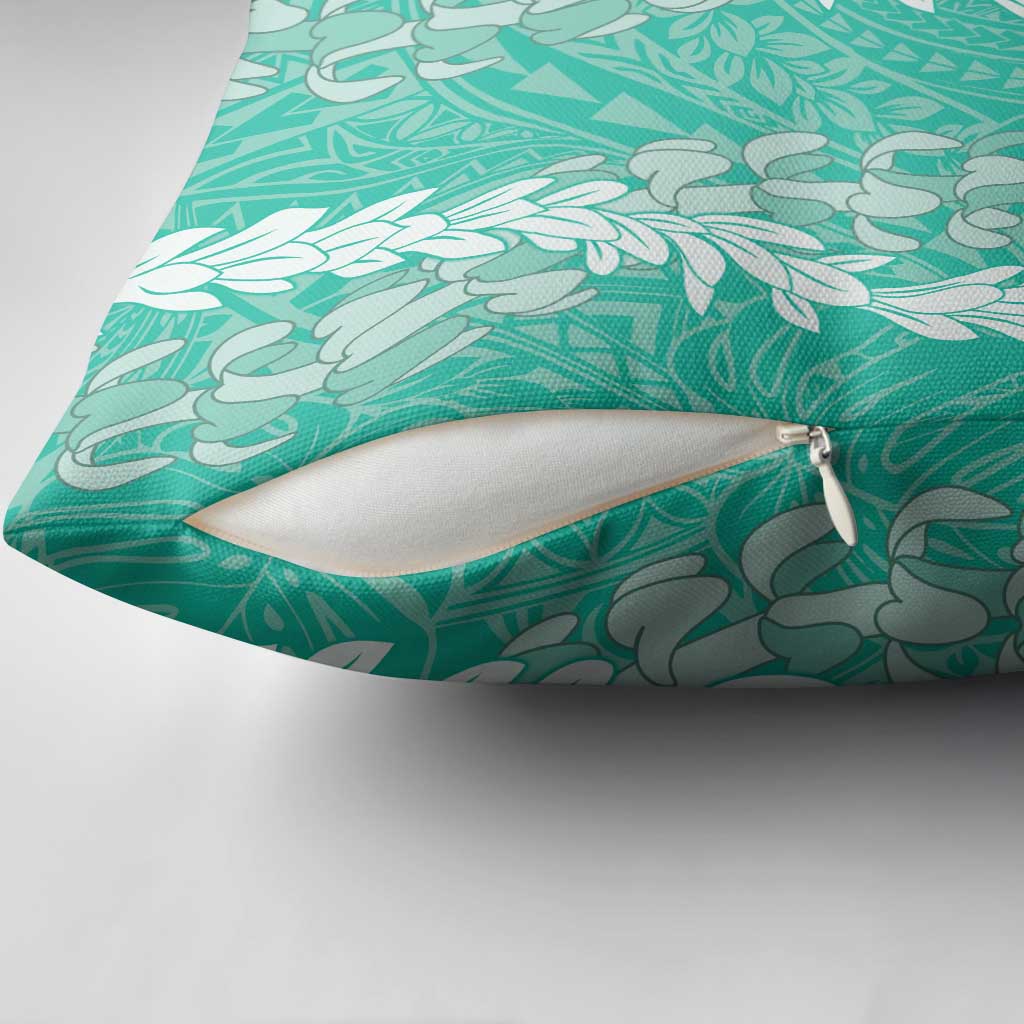Puakenikeni and Maile Lei Pillow Cover Sage Green Double Strand Lei - Polynesian Pride