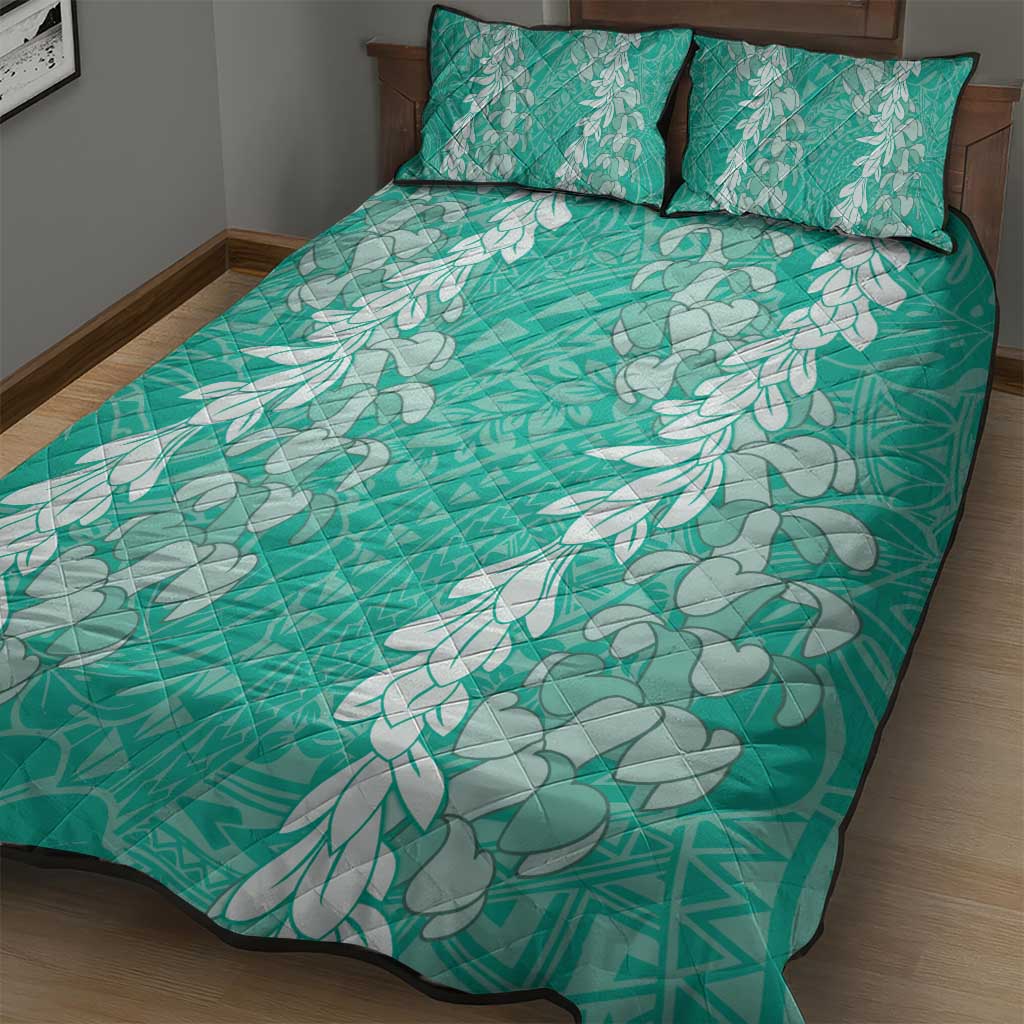 Puakenikeni and Maile Lei Quilt Bed Set Sage Green Double Strand Lei