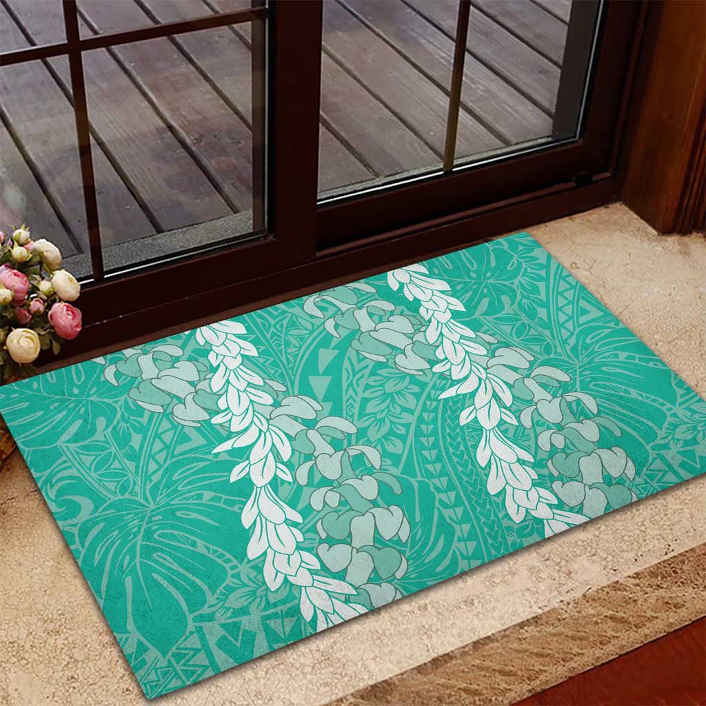 Puakenikeni and Maile Lei Rubber Doormat Sage Green Double Strand Lei