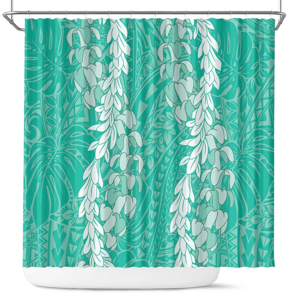 Puakenikeni and Maile Lei Shower Curtain Sage Green Double Strand Lei