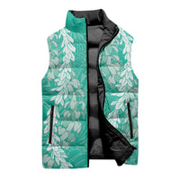 Puakenikeni and Maile Lei Sleeveless Puffer Jacket Sage Green Double Strand Lei - Polynesian Pride