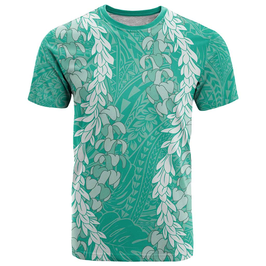 Puakenikeni and Maile Lei T Shirt Sage Green Double Strand Lei