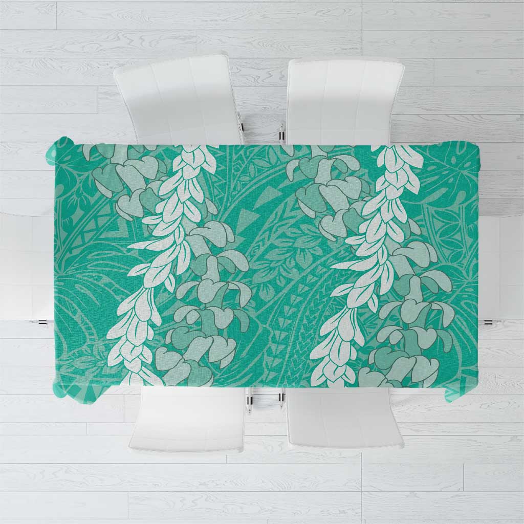 Puakenikeni and Maile Lei Tablecloth Sage Green Double Strand Lei