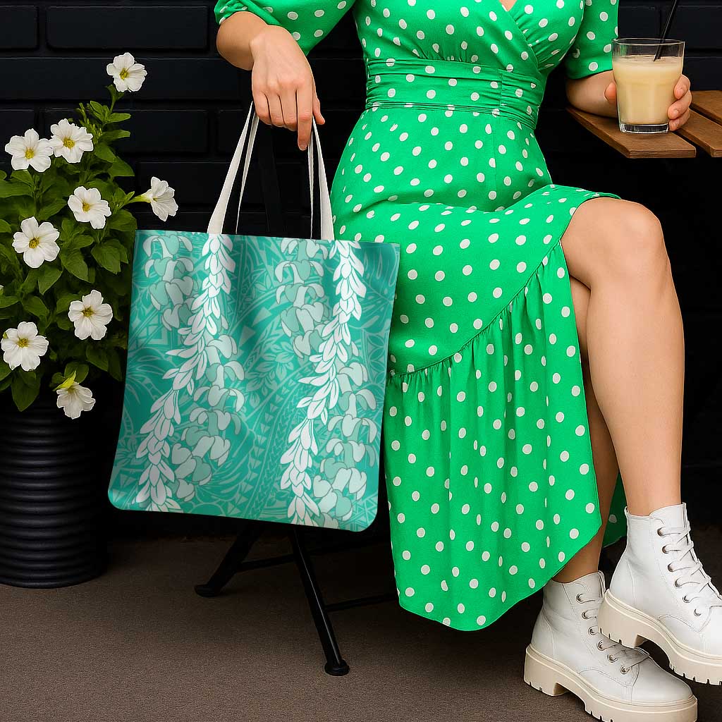 Puakenikeni and Maile Lei Tote Bag Sage Green Double Strand Lei - Polynesian Pride