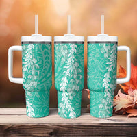 Puakenikeni and Maile Lei Tumbler With Handle Sage Green Double Strand Lei