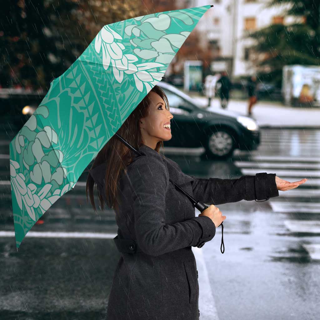 Puakenikeni and Maile Lei Umbrella Sage Green Double Strand Lei - Polynesian Pride