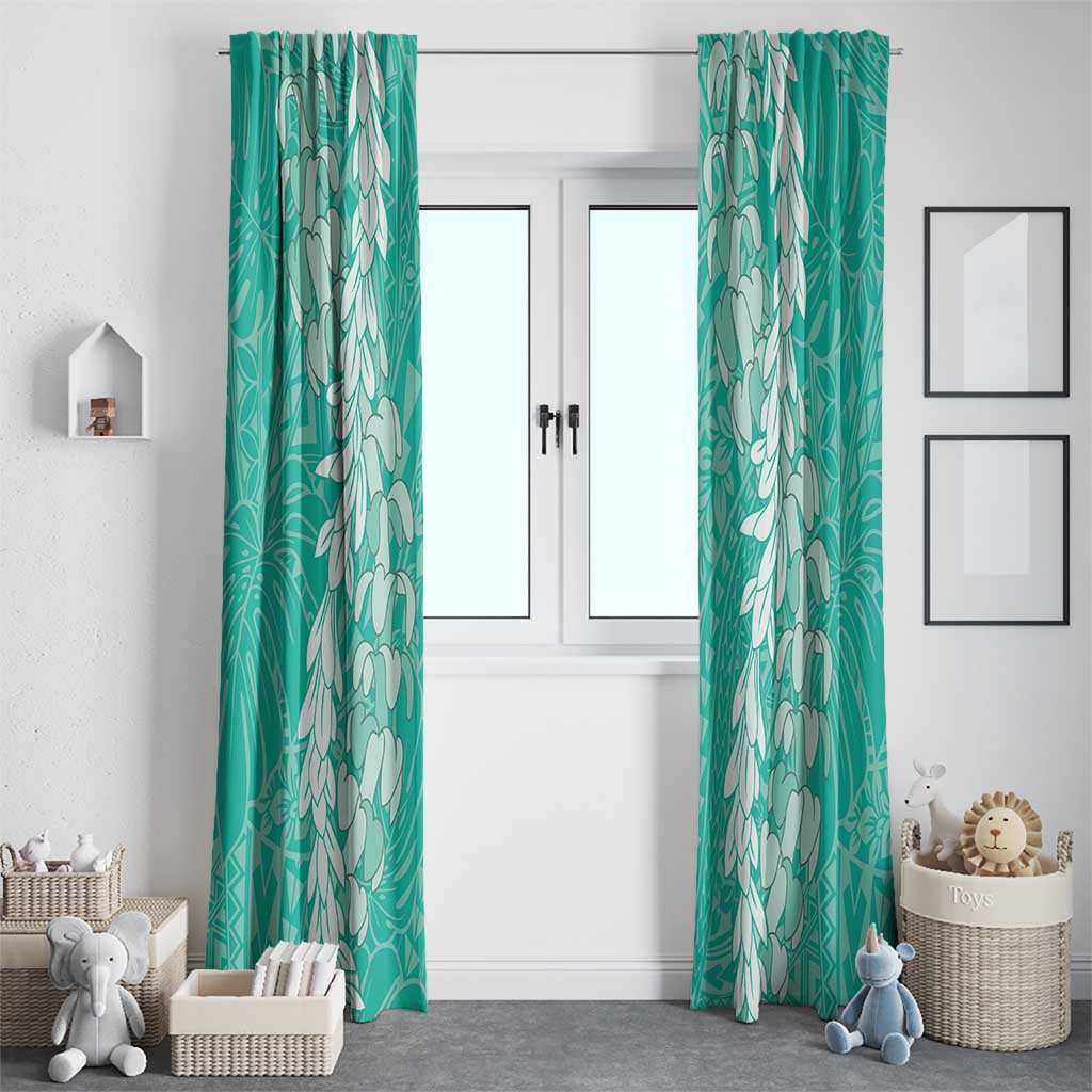 Puakenikeni and Maile Lei Window Curtain Sage Green Double Strand Lei