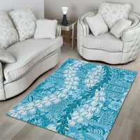 Blue Puakenikeni and Maile Lei Area Rug Hawaiian Style Tribal Tapa Double Strand Lei