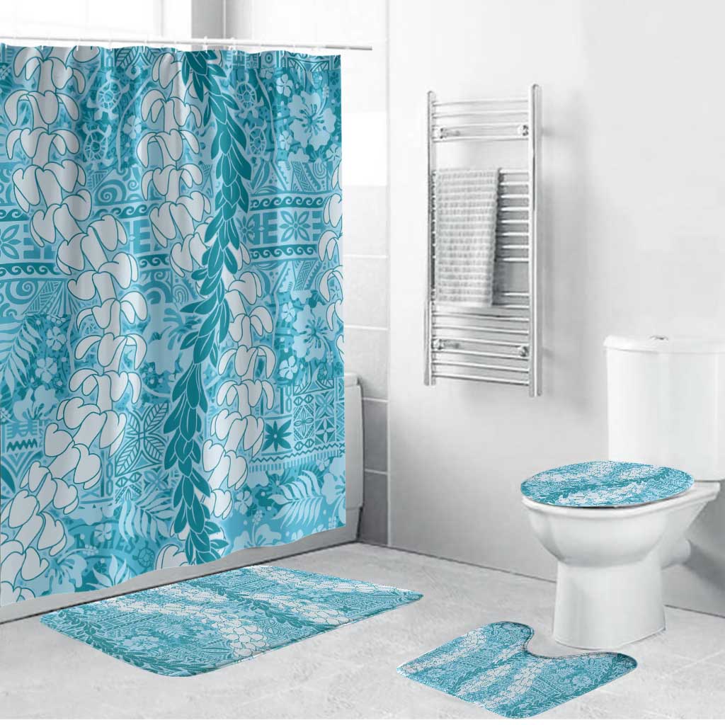 Blue Puakenikeni and Maile Lei Bathroom Set Hawaiian Style Tribal Tapa Double Strand Lei - Polynesian Pride