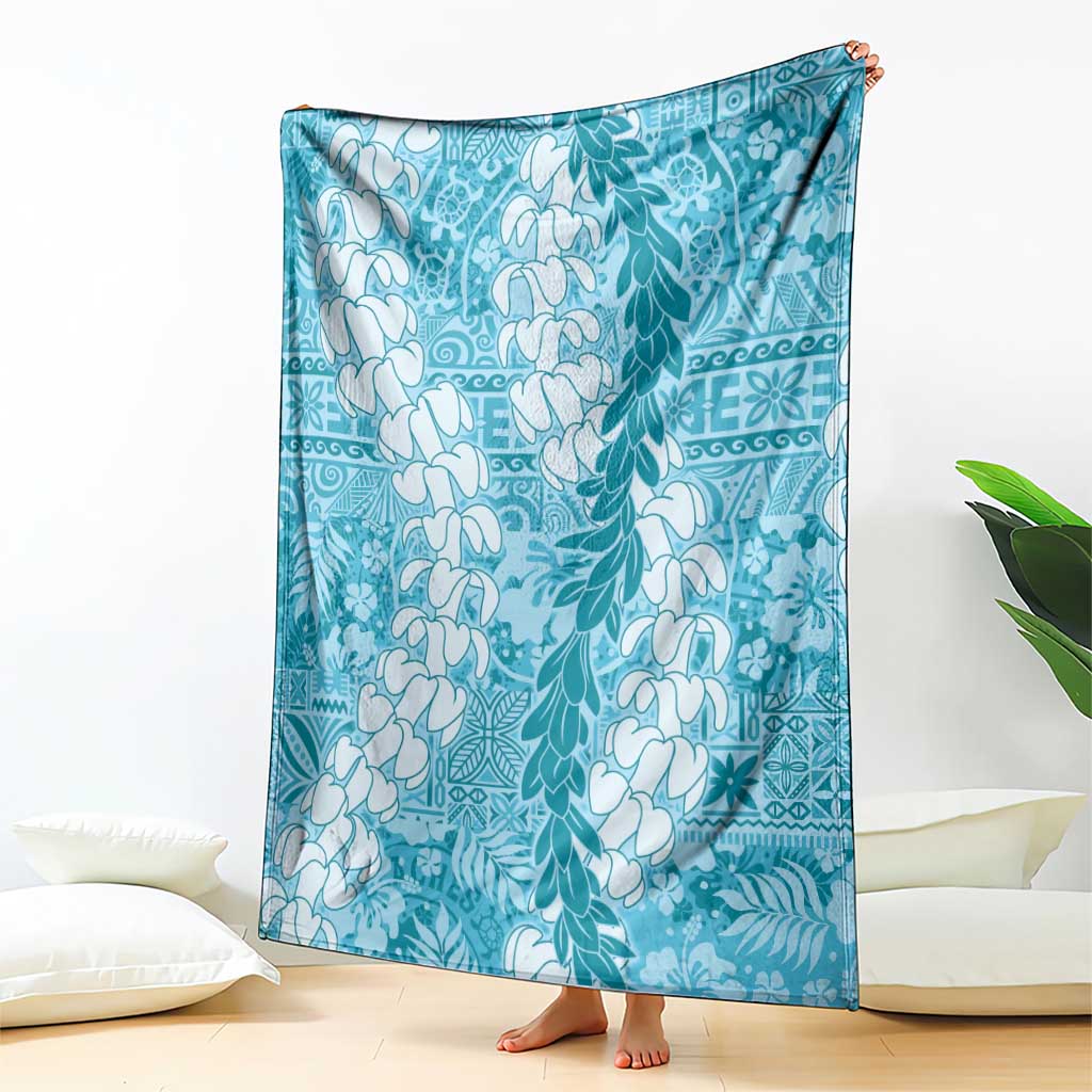 Blue Puakenikeni and Maile Lei Blanket Hawaiian Style Tribal Tapa Double Strand Lei
