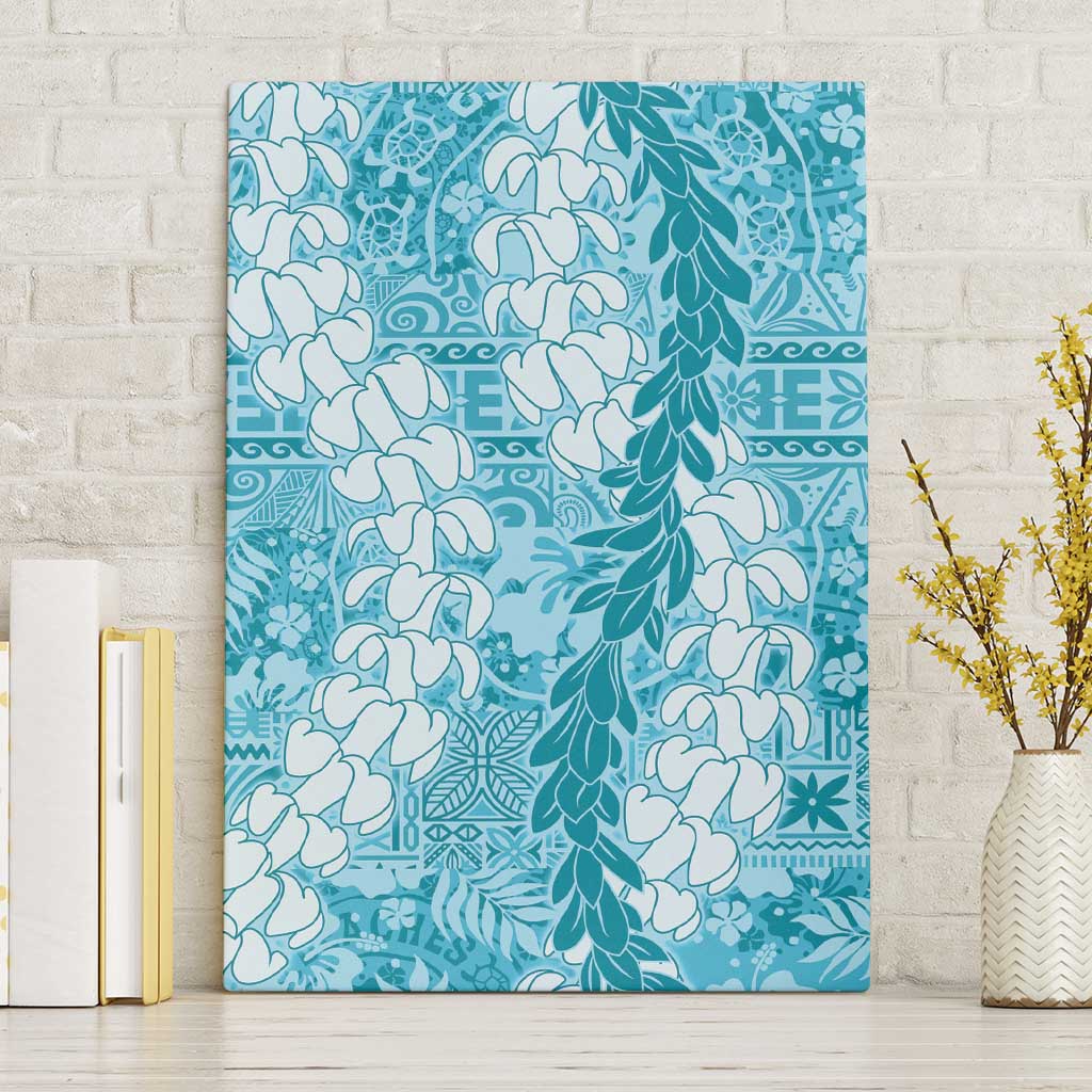 Blue Puakenikeni and Maile Lei Canvas Wall Art Hawaiian Style Tribal Tapa Double Strand Lei